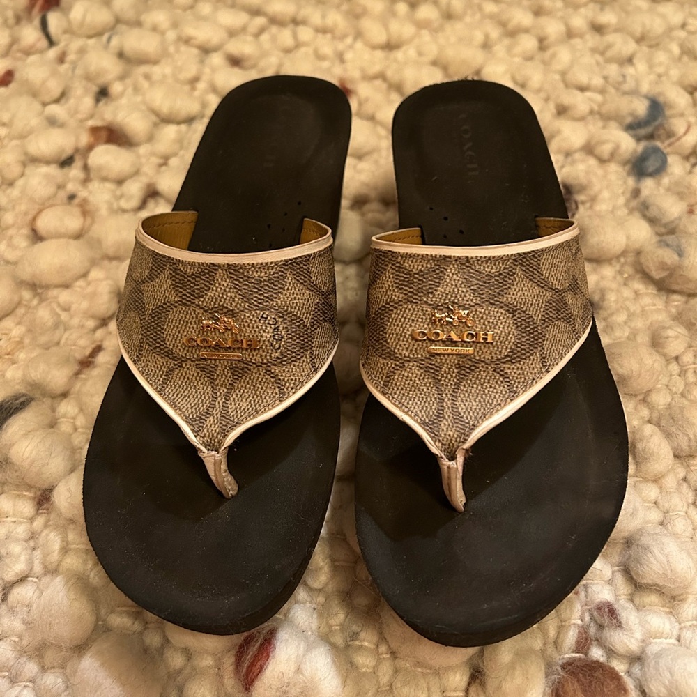 Coach Logo Platform Flip Flops, Size 7.5